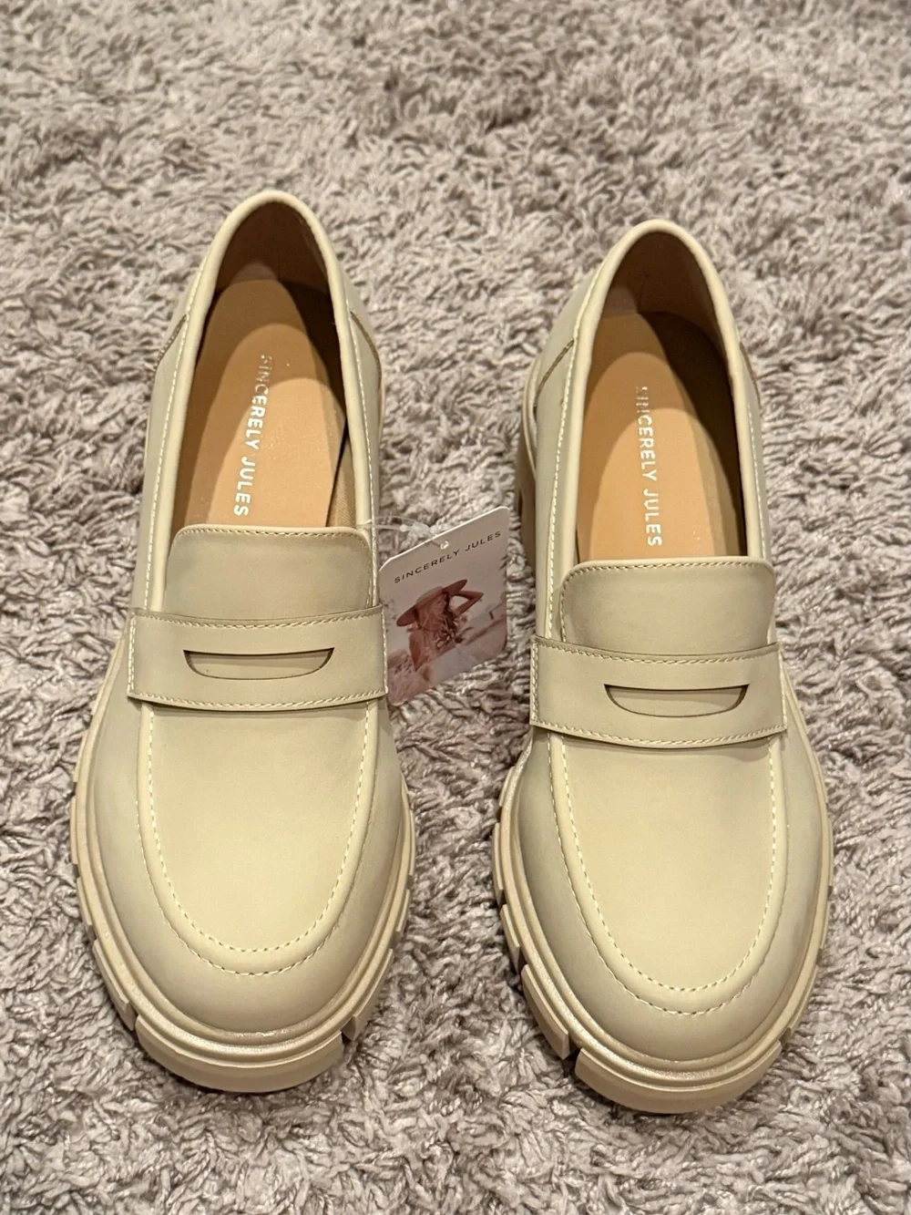 Sincerly Jules Dylan Cream Chunky Lug Penny Loafers
